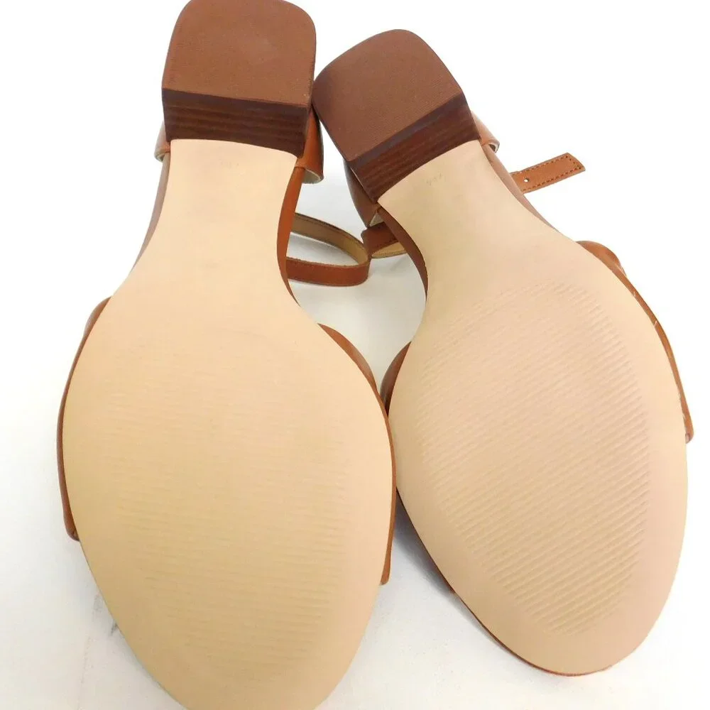 Talbots Open Toe Block 1"  Heel Camel Leather Shoes Sandals Size 7 Ankle Strap - Picture 7 of 10